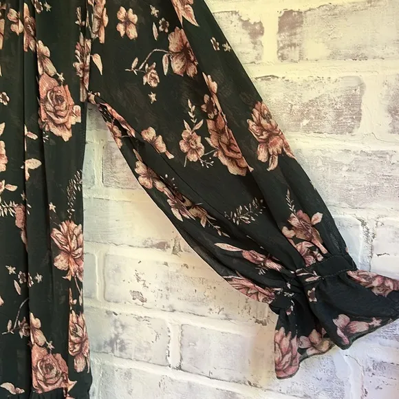Free People Feeling Groovy Maxi Dress Size XS Dark Green Floral Oversized Flowy