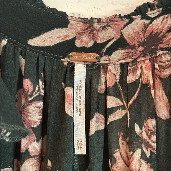 Free People Feeling Groovy Maxi Dress Size XS Dark Green Floral Oversized Flowy