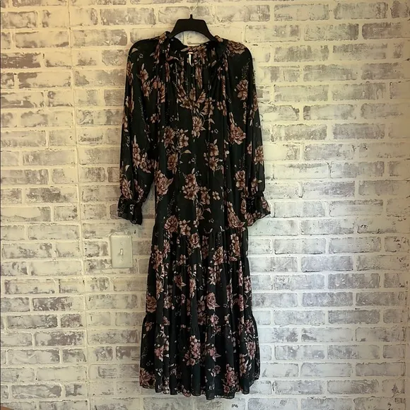 Free People Feeling Groovy Maxi Dress Size XS Dark Green Floral Oversized Flowy