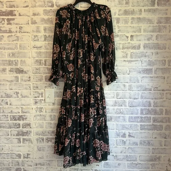 Free People Feeling Groovy Maxi Dress Size XS Dark Green Floral Oversized Flowy