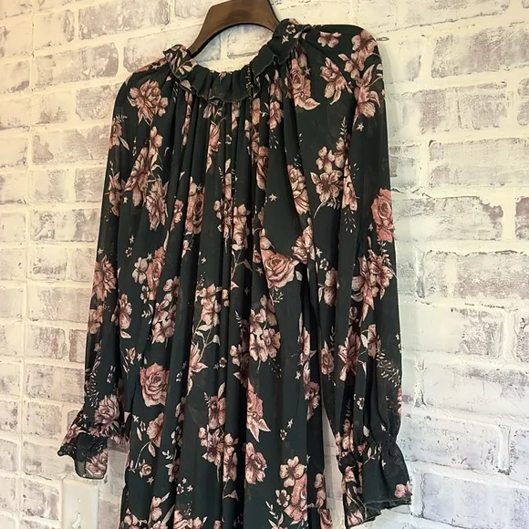 Free People Feeling Groovy Maxi Dress Size XS Dark Green Floral Oversized Flowy