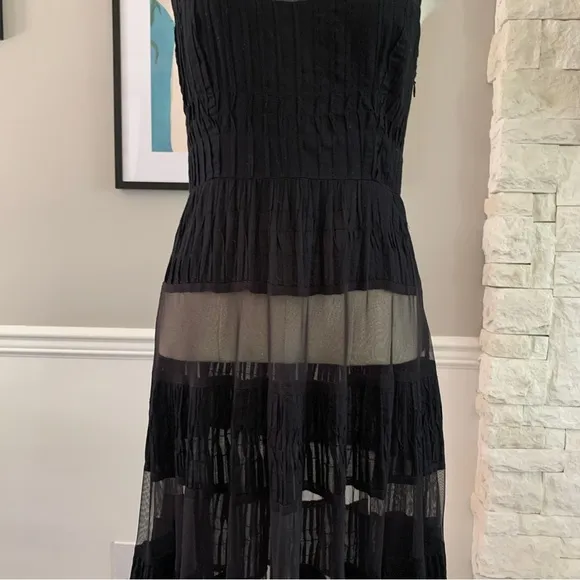Free People Sheer Panel Black Dress Midi Maxi Whimsy Goth Witchy Size 2