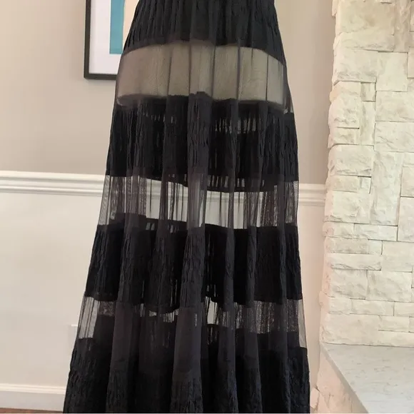 Free People Sheer Panel Black Dress Midi Maxi Whimsy Goth Witchy Size 2