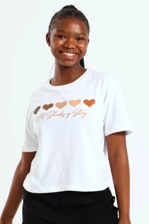 Girls Boxy Hearts Tee - White