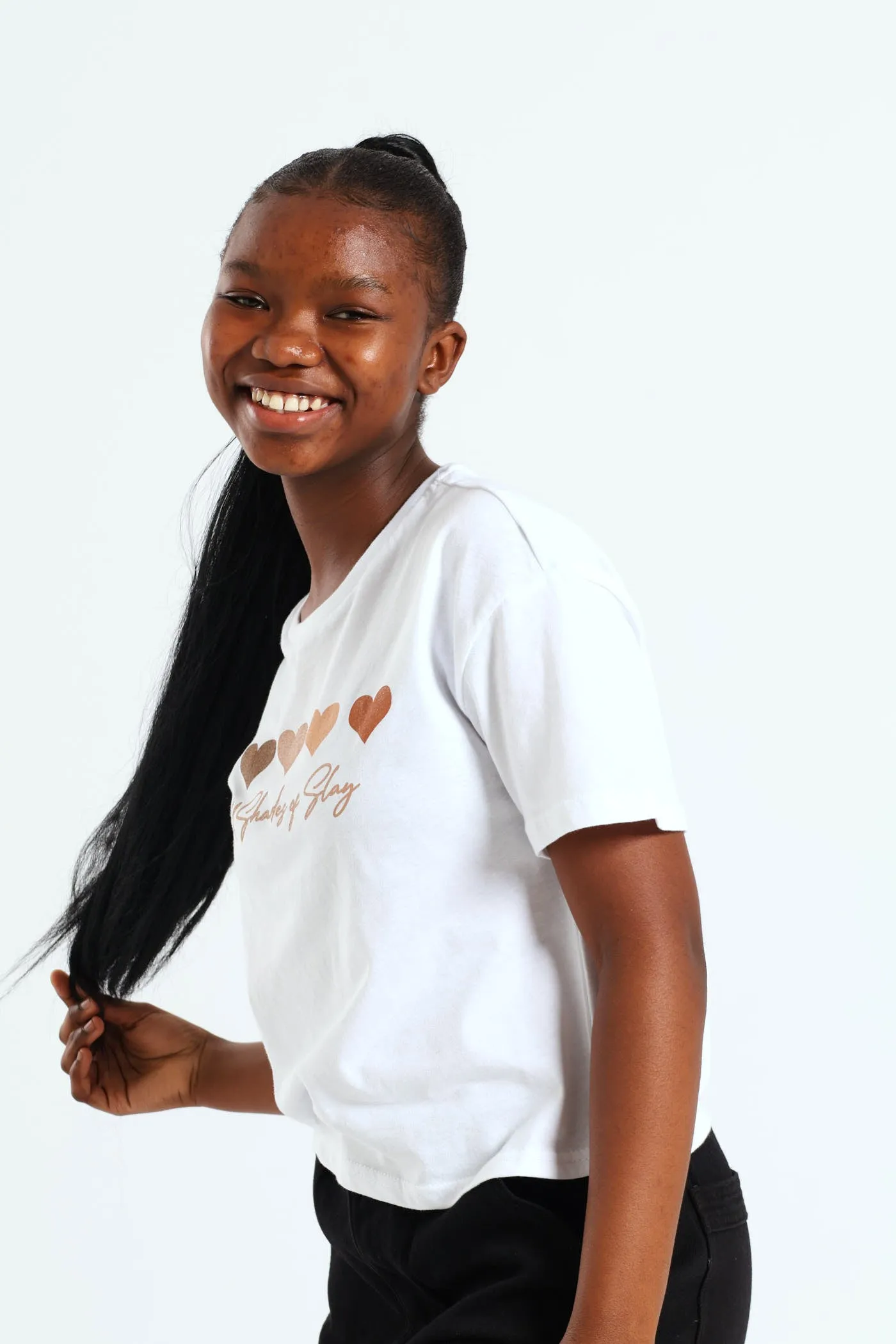 Girls Boxy Hearts Tee - White
