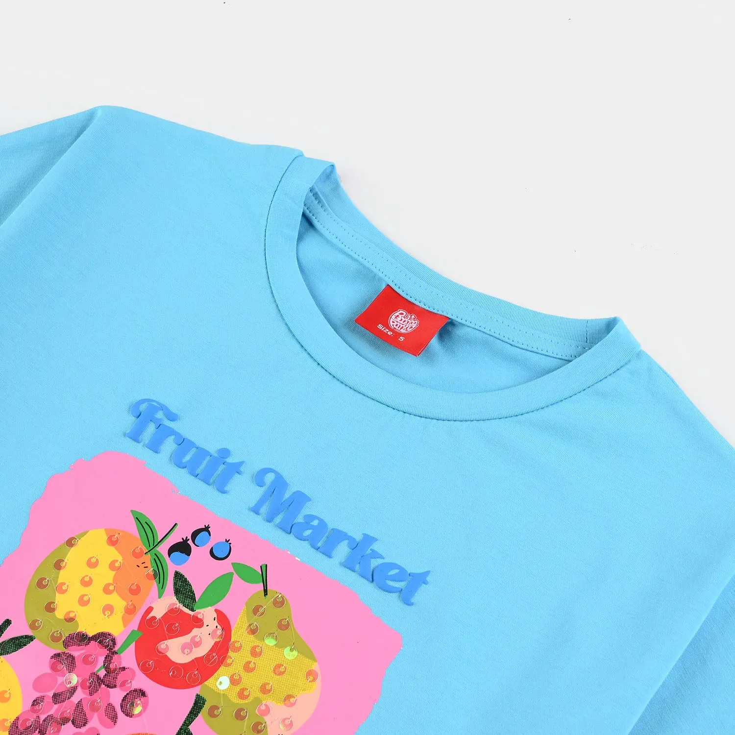 Girls Lycra Jersey T-Shirt Fruit Market -BLUE