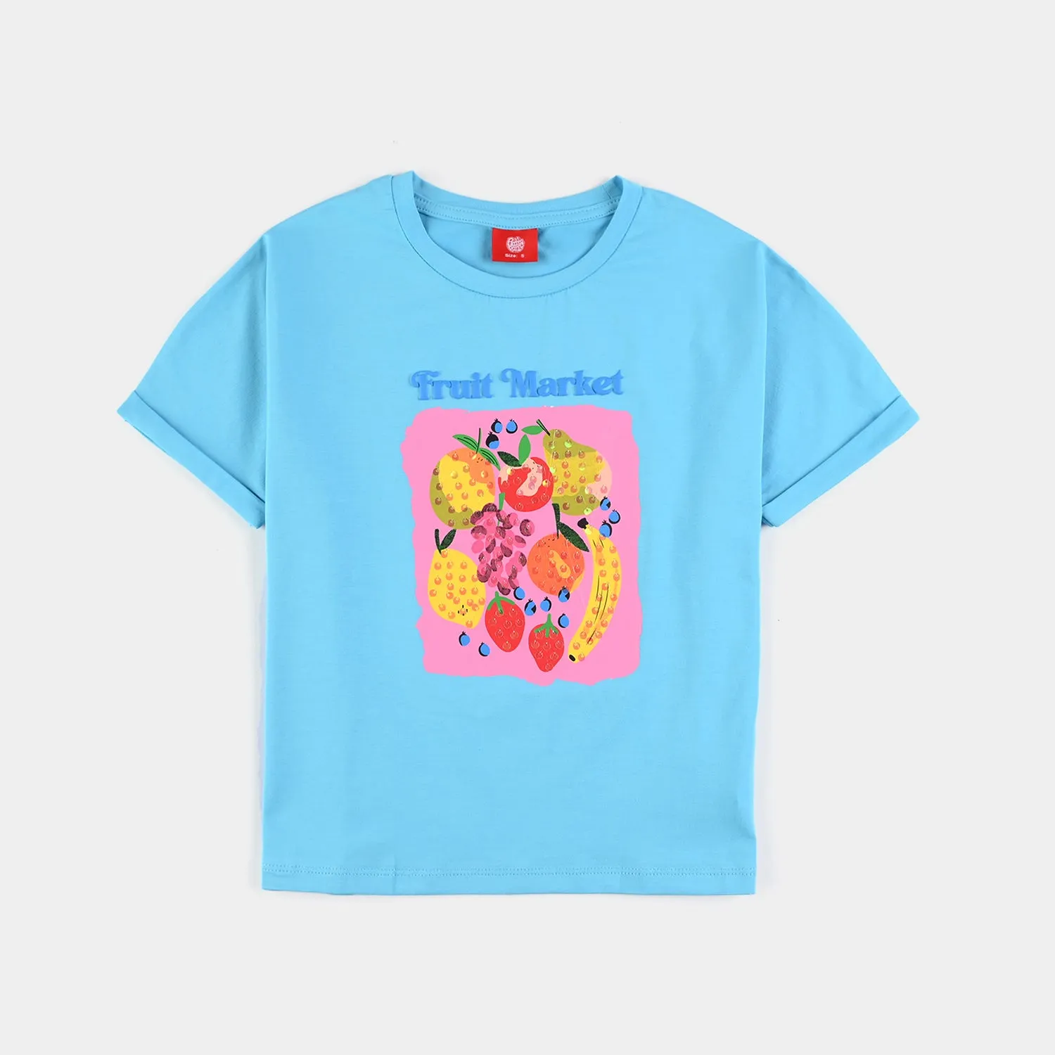 Girls Lycra Jersey T-Shirt Fruit Market -BLUE