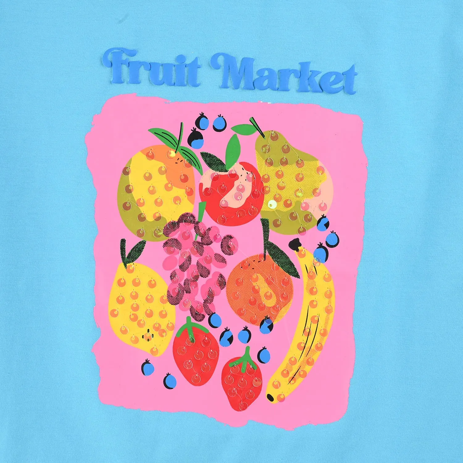 Girls Lycra Jersey T-Shirt Fruit Market -BLUE