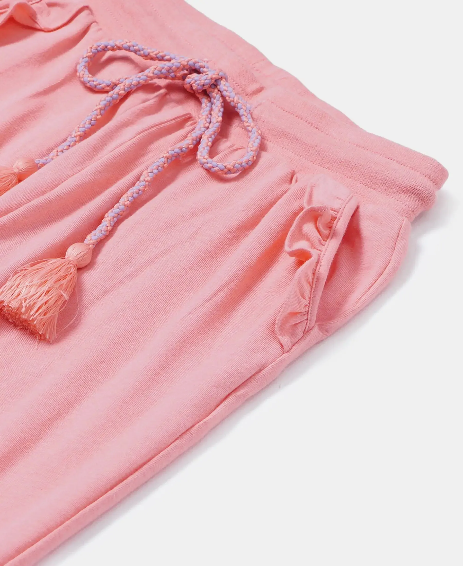 Girl's Super Combed Cotton Elastane Stretch Slim Fit Joggers - Salmon Rose Melange