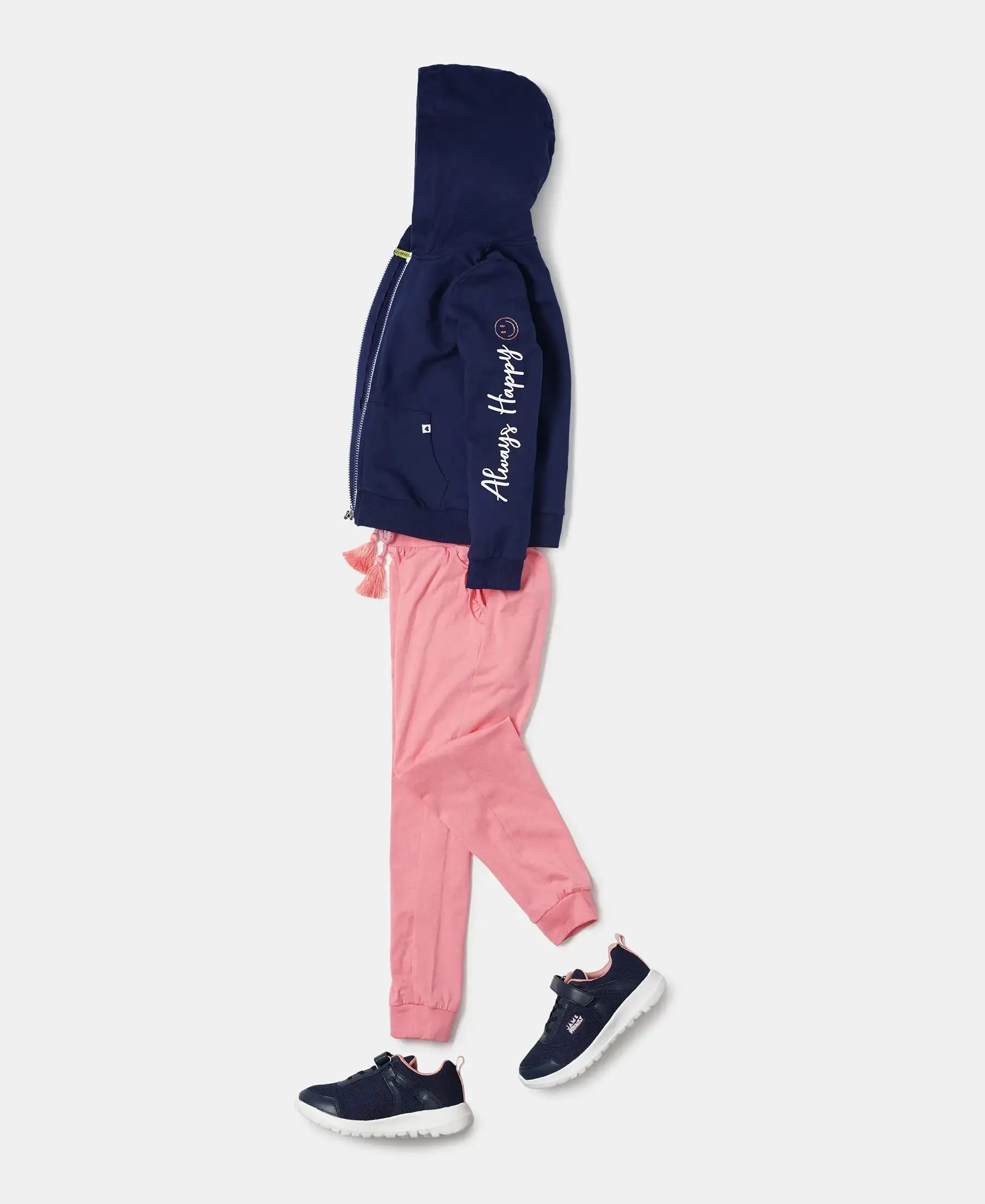 Girl's Super Combed Cotton Elastane Stretch Slim Fit Joggers - Salmon Rose Melange