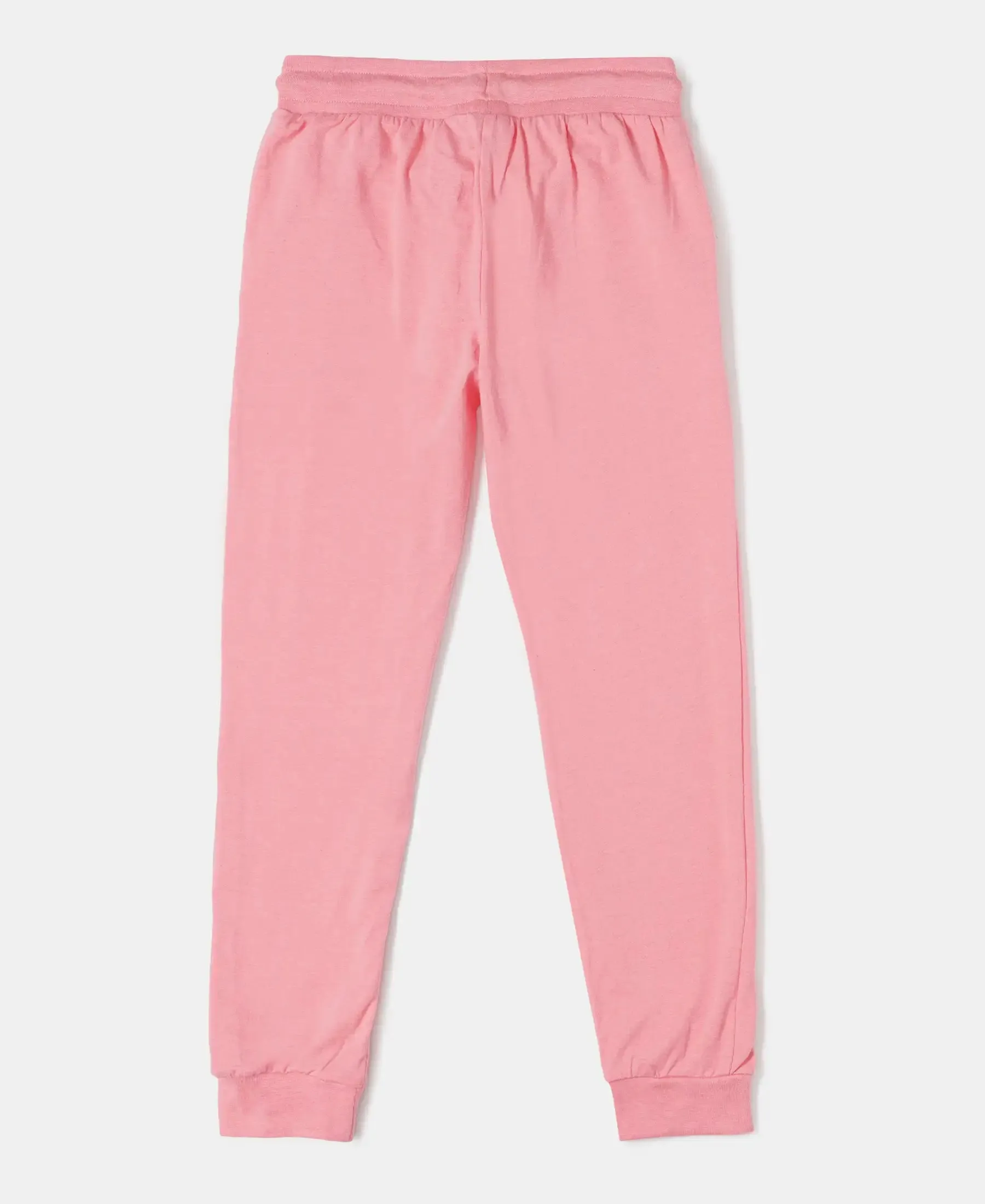 Girl's Super Combed Cotton Elastane Stretch Slim Fit Joggers - Salmon Rose Melange