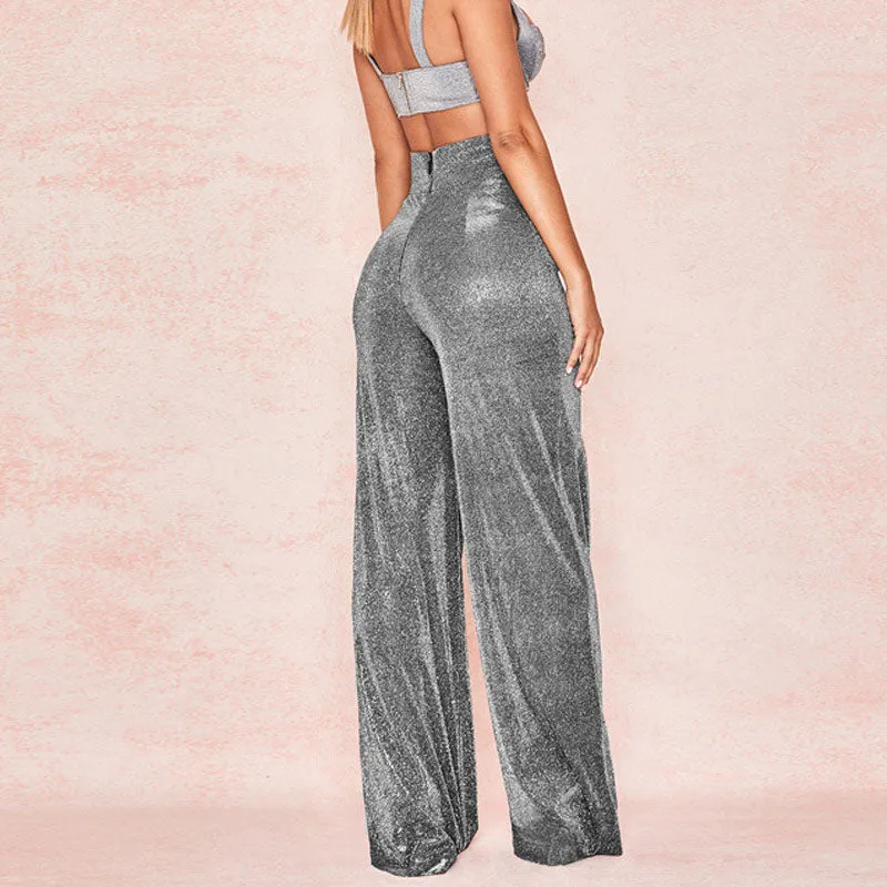 Glitter High Waist Wide Leg Pants