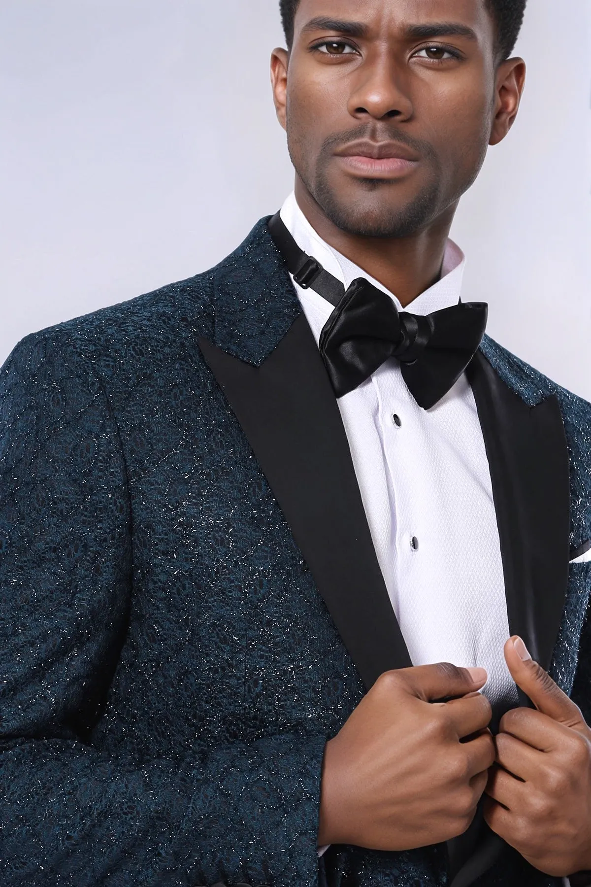 Glitter Pattern Green Men Prom Blazer - Wessi