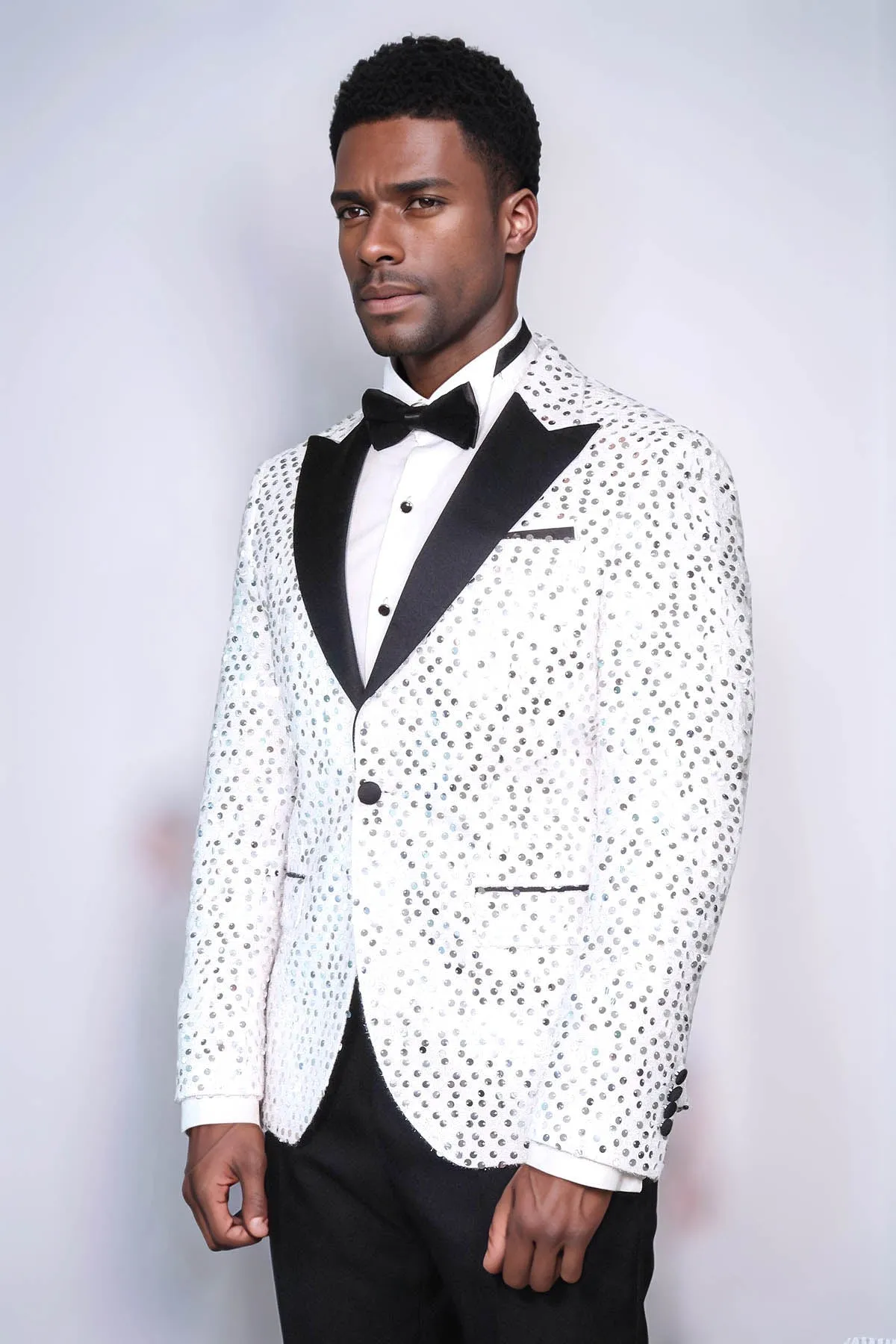 Glitter Pattern White Men Prom Blazer - Wessi
