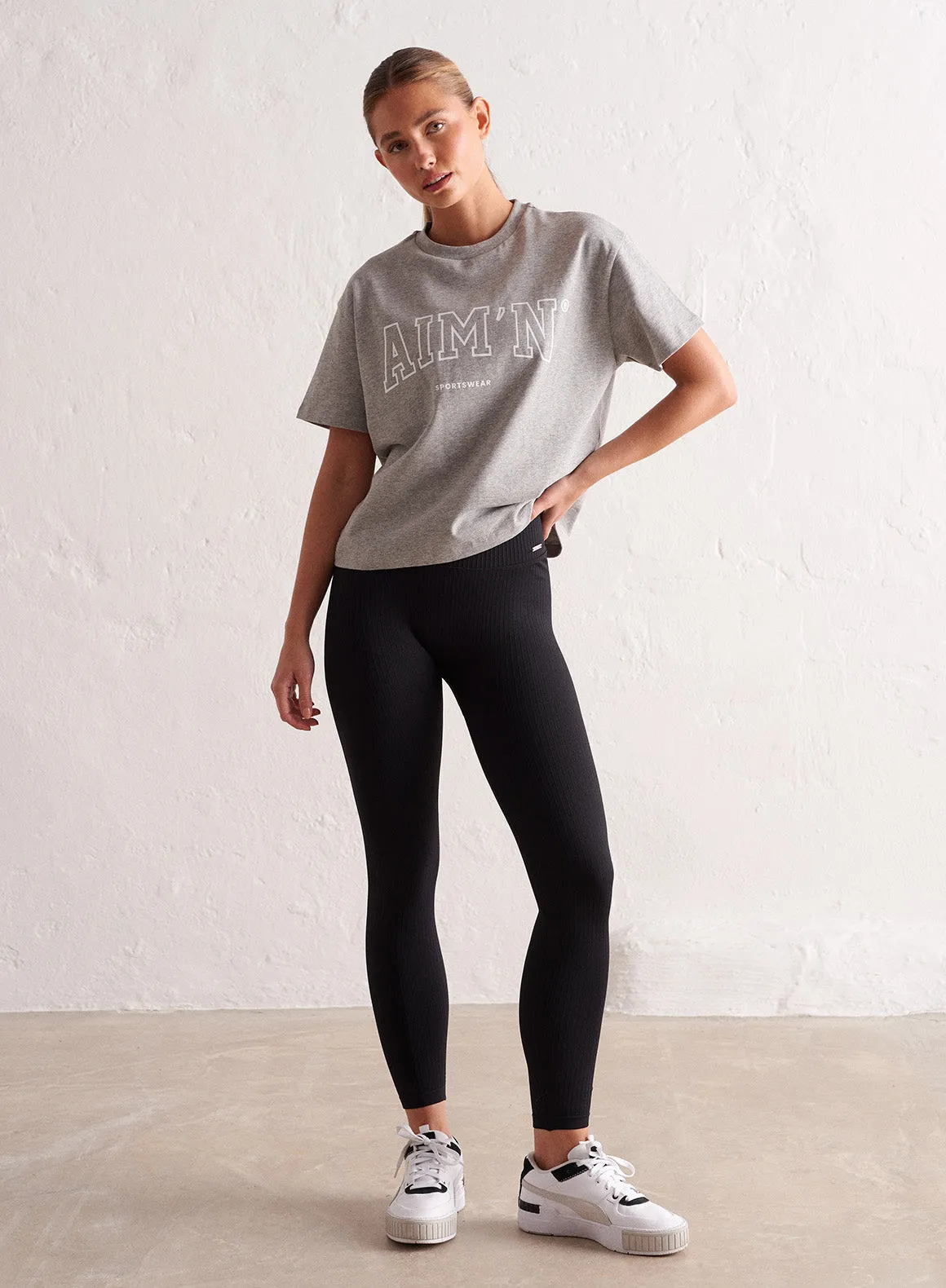 Grey Melange College Boxy T-shirt