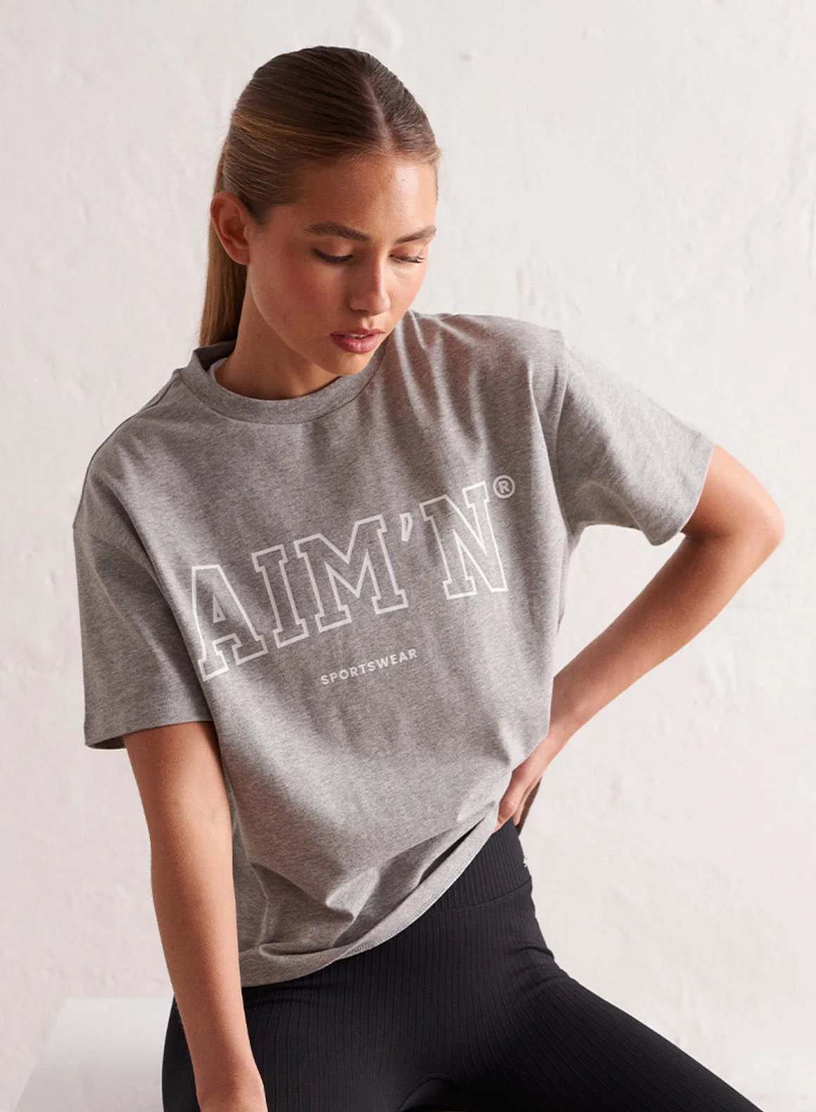 Grey Melange College Boxy T-shirt