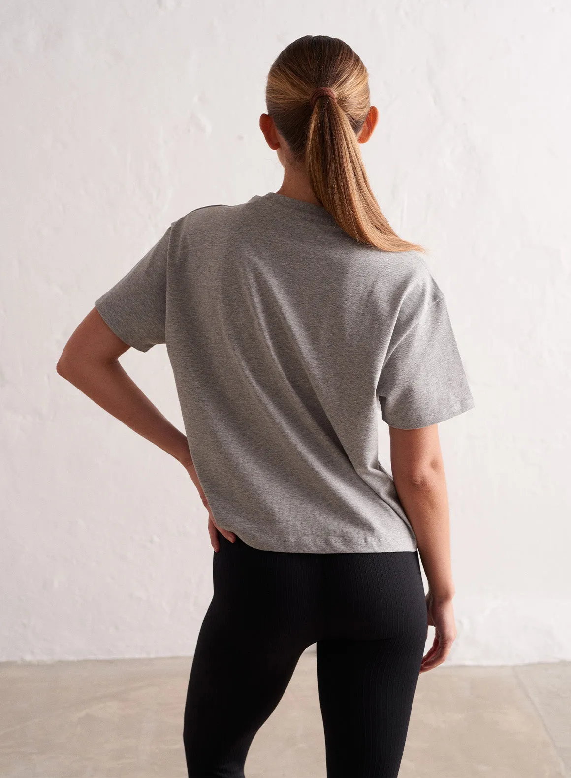 Grey Melange College Boxy T-shirt
