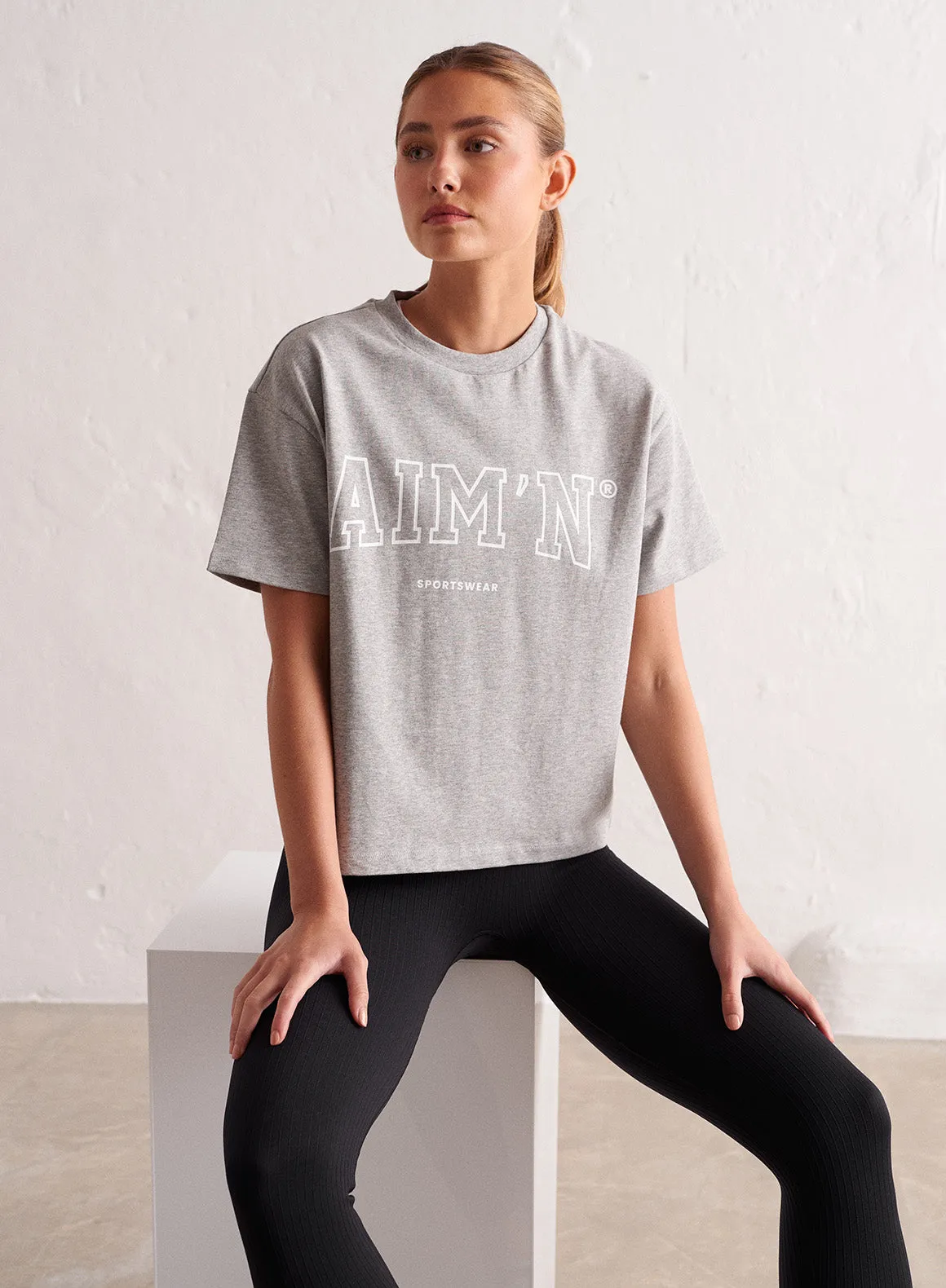 Grey Melange College Boxy T-shirt