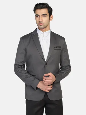 Grey Notched Lapel Blazer With Hanky
