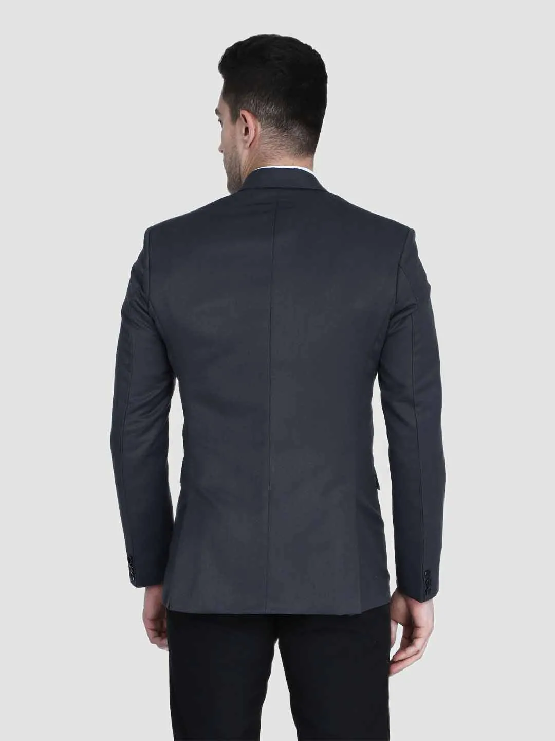 Grey Notched Lapel Blazer With Hanky