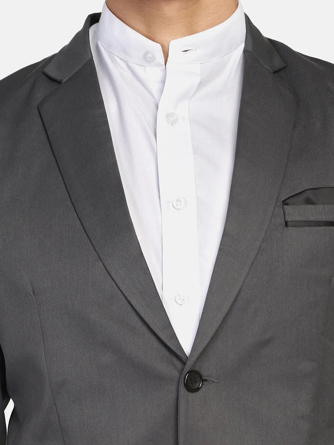 Grey Notched Lapel Blazer With Hanky