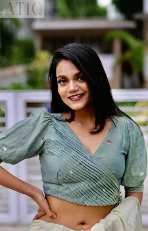 Greyish green embroidered jamdani blouse