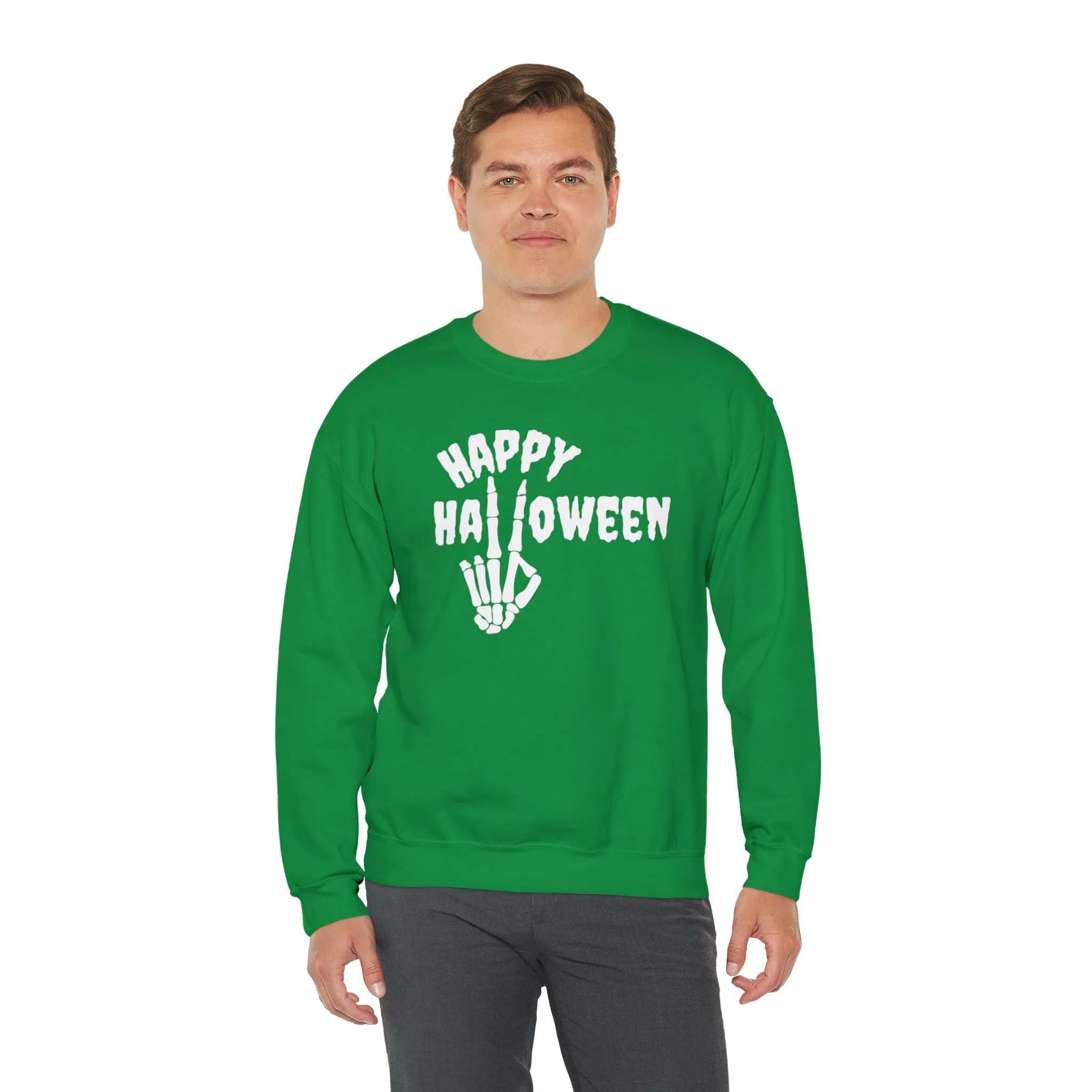 Happy Halloween Skeleton Sweatshirt, Scary Peace Pullover, Creepy Halloween Crewneck Sweatshirt, Unisex Heavy Blend Sweatshirt