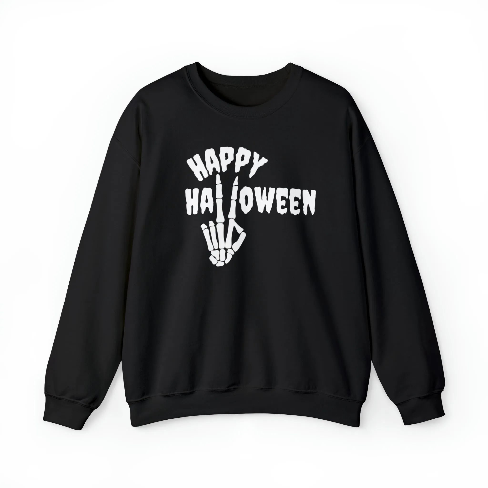 Happy Halloween Skeleton Sweatshirt, Scary Peace Pullover, Creepy Halloween Crewneck Sweatshirt, Unisex Heavy Blend Sweatshirt