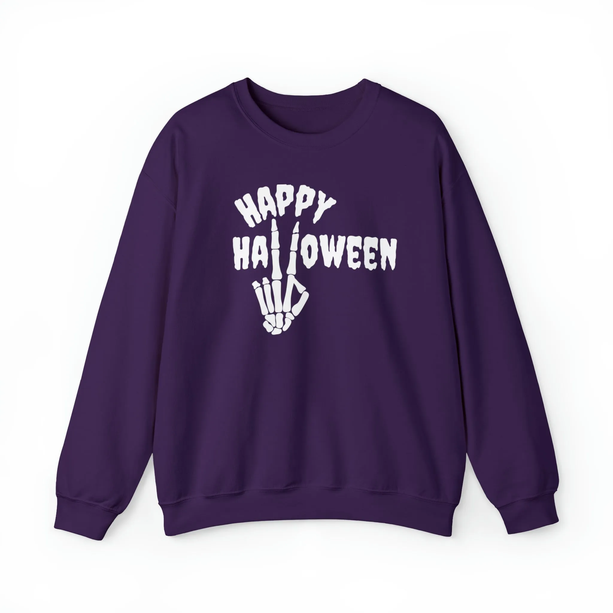 Happy Halloween Skeleton Sweatshirt, Scary Peace Pullover, Creepy Halloween Crewneck Sweatshirt, Unisex Heavy Blend Sweatshirt