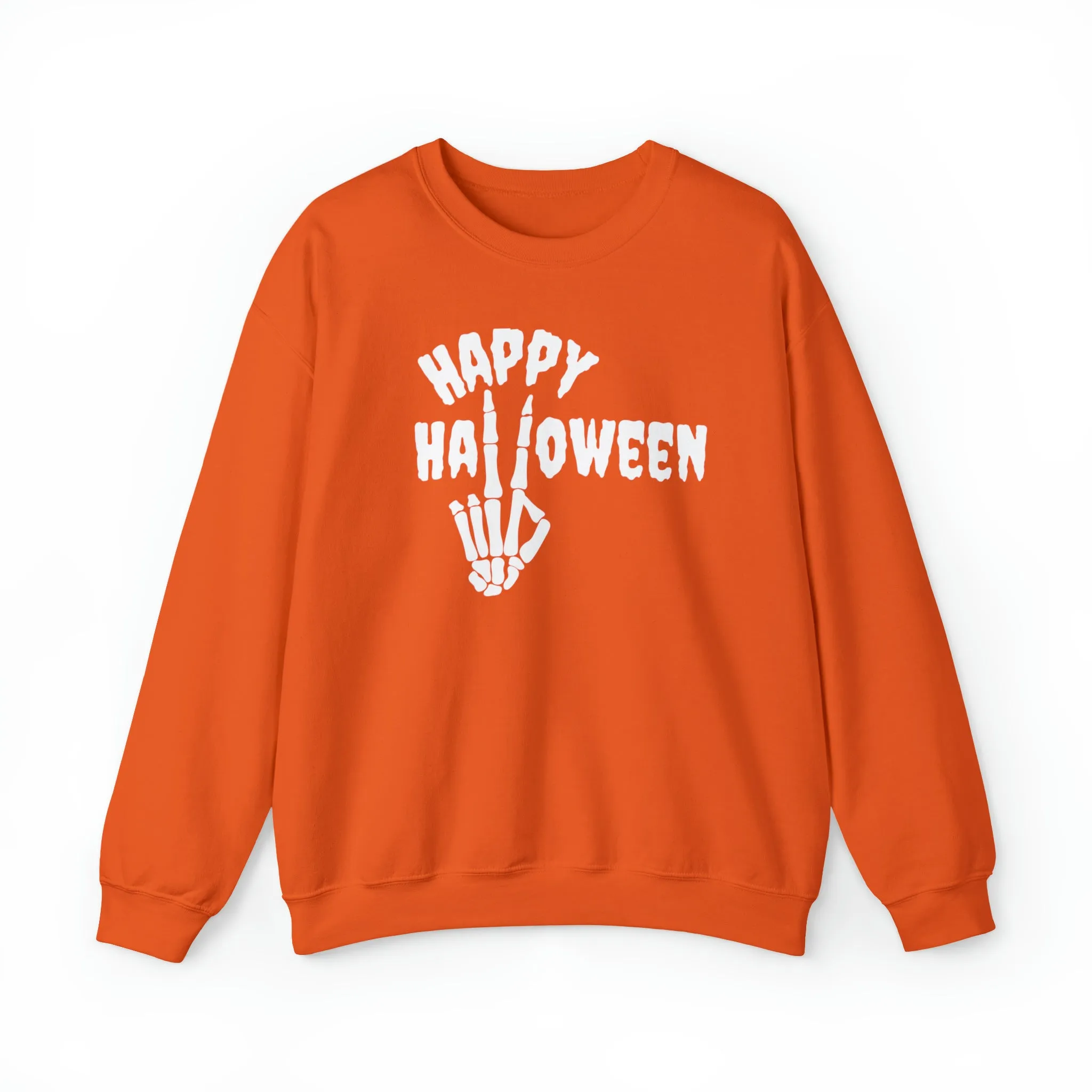 Happy Halloween Skeleton Sweatshirt, Scary Peace Pullover, Creepy Halloween Crewneck Sweatshirt, Unisex Heavy Blend Sweatshirt