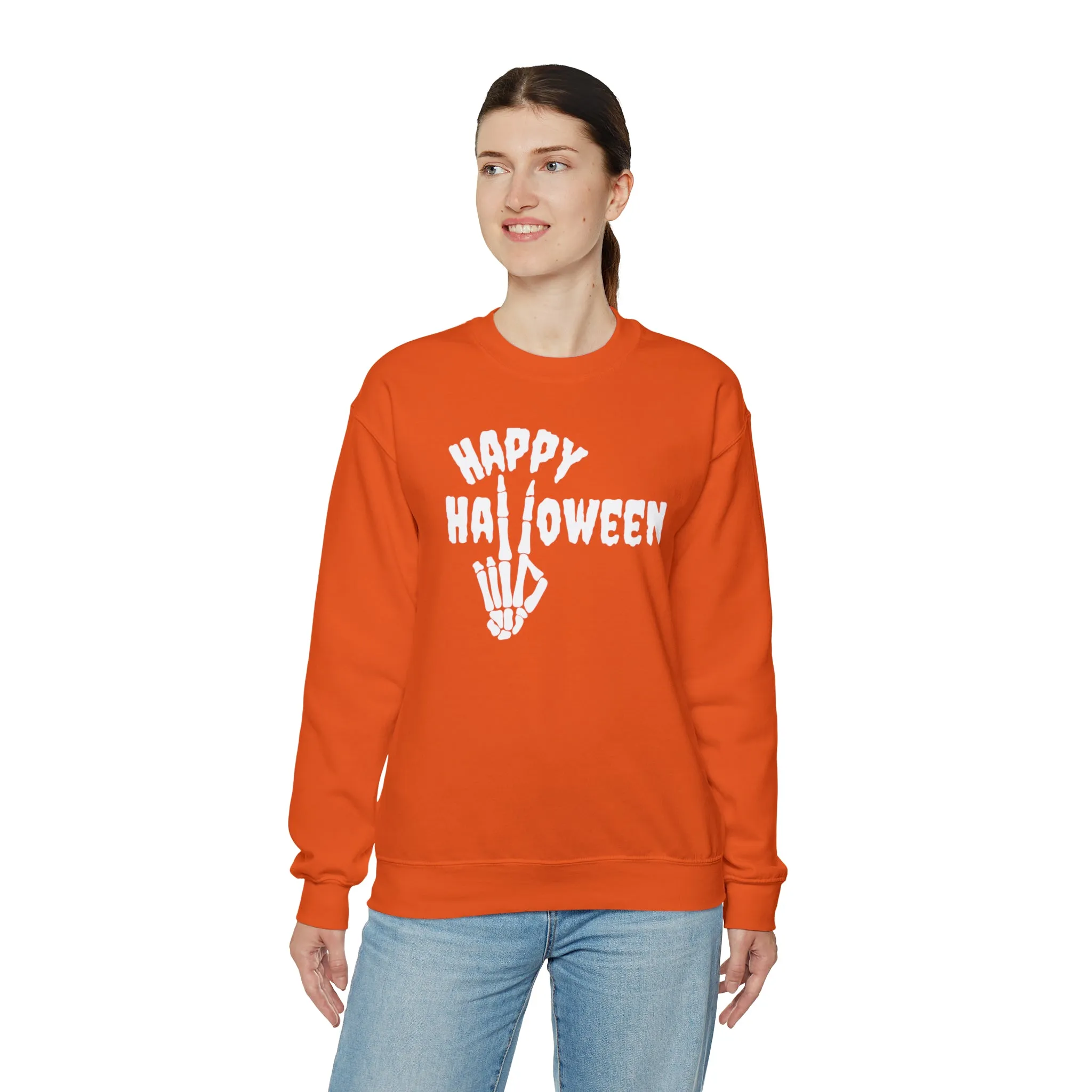 Happy Halloween Skeleton Sweatshirt, Scary Peace Pullover, Creepy Halloween Crewneck Sweatshirt, Unisex Heavy Blend Sweatshirt