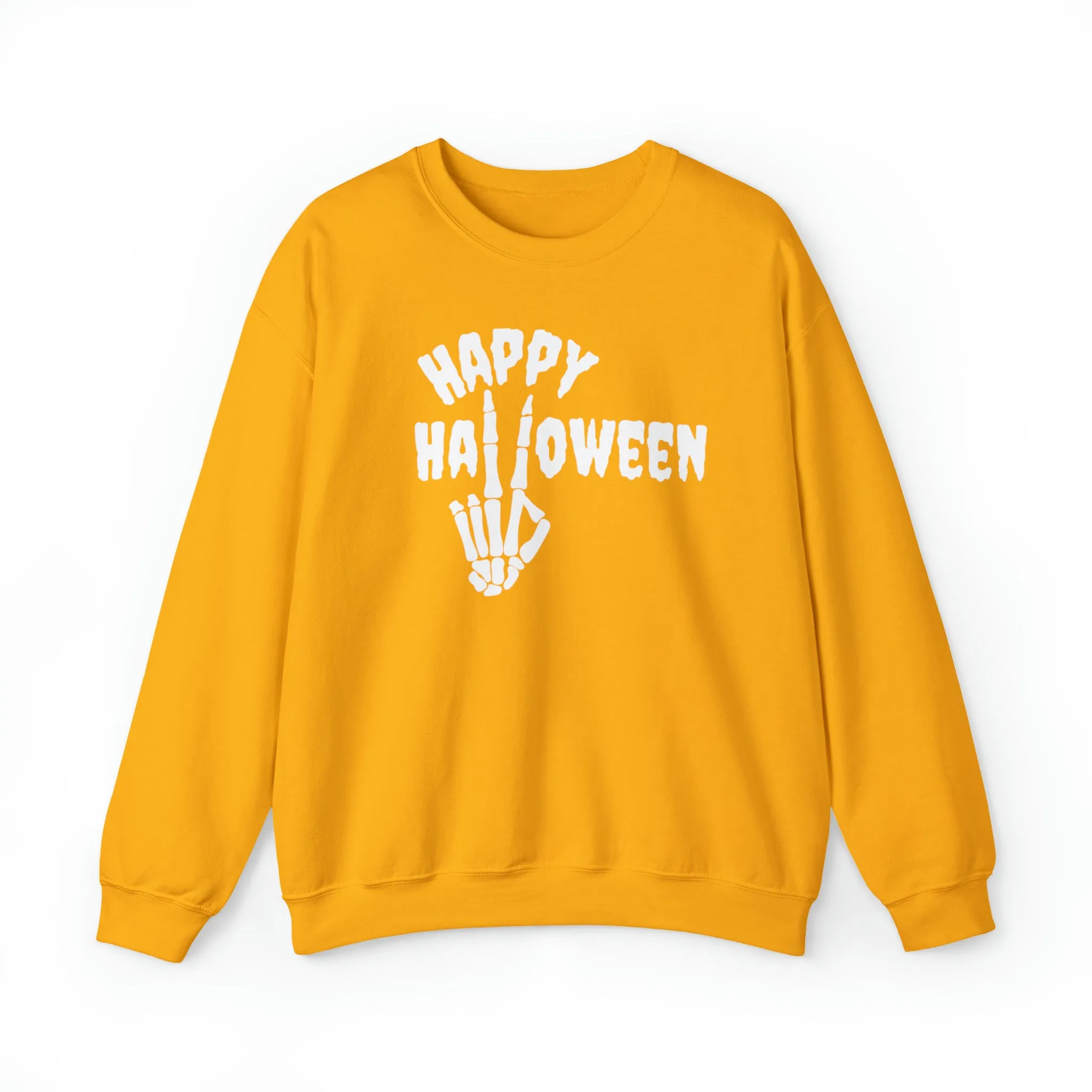Happy Halloween Skeleton Sweatshirt, Scary Peace Pullover, Creepy Halloween Crewneck Sweatshirt, Unisex Heavy Blend Sweatshirt
