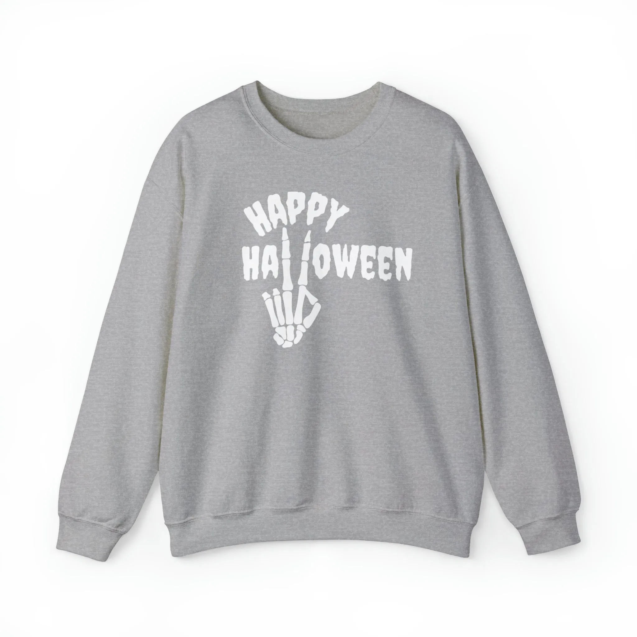 Happy Halloween Skeleton Sweatshirt, Scary Peace Pullover, Creepy Halloween Crewneck Sweatshirt, Unisex Heavy Blend Sweatshirt