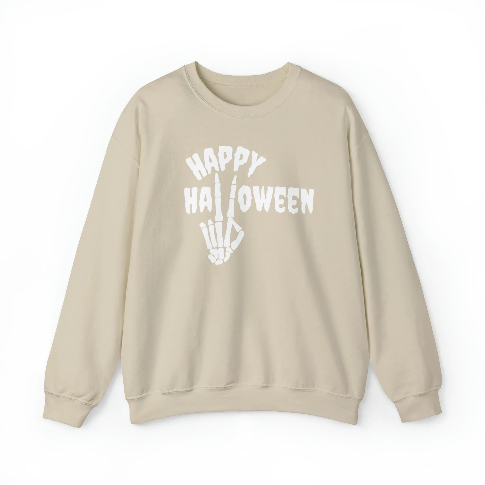 Happy Halloween Skeleton Sweatshirt, Scary Peace Pullover, Creepy Halloween Crewneck Sweatshirt, Unisex Heavy Blend Sweatshirt