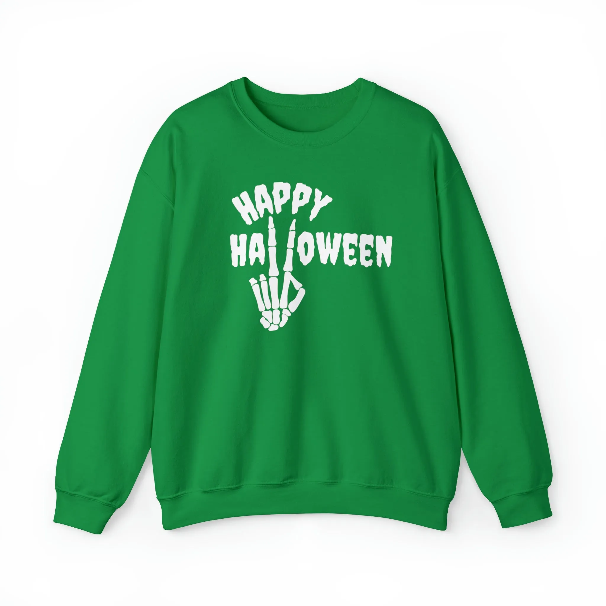 Happy Halloween Skeleton Sweatshirt, Scary Peace Pullover, Creepy Halloween Crewneck Sweatshirt, Unisex Heavy Blend Sweatshirt