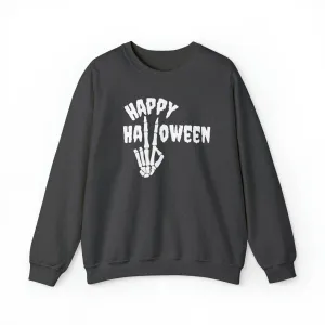Happy Halloween Skeleton Sweatshirt, Scary Peace Pullover, Creepy Halloween Crewneck Sweatshirt, Unisex Heavy Blend Sweatshirt