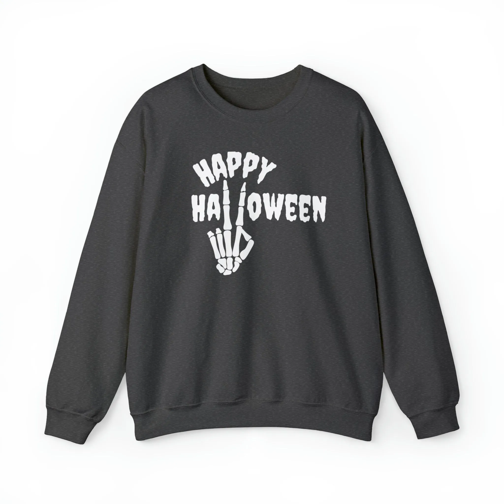 Happy Halloween Skeleton Sweatshirt, Scary Peace Pullover, Creepy Halloween Crewneck Sweatshirt, Unisex Heavy Blend Sweatshirt