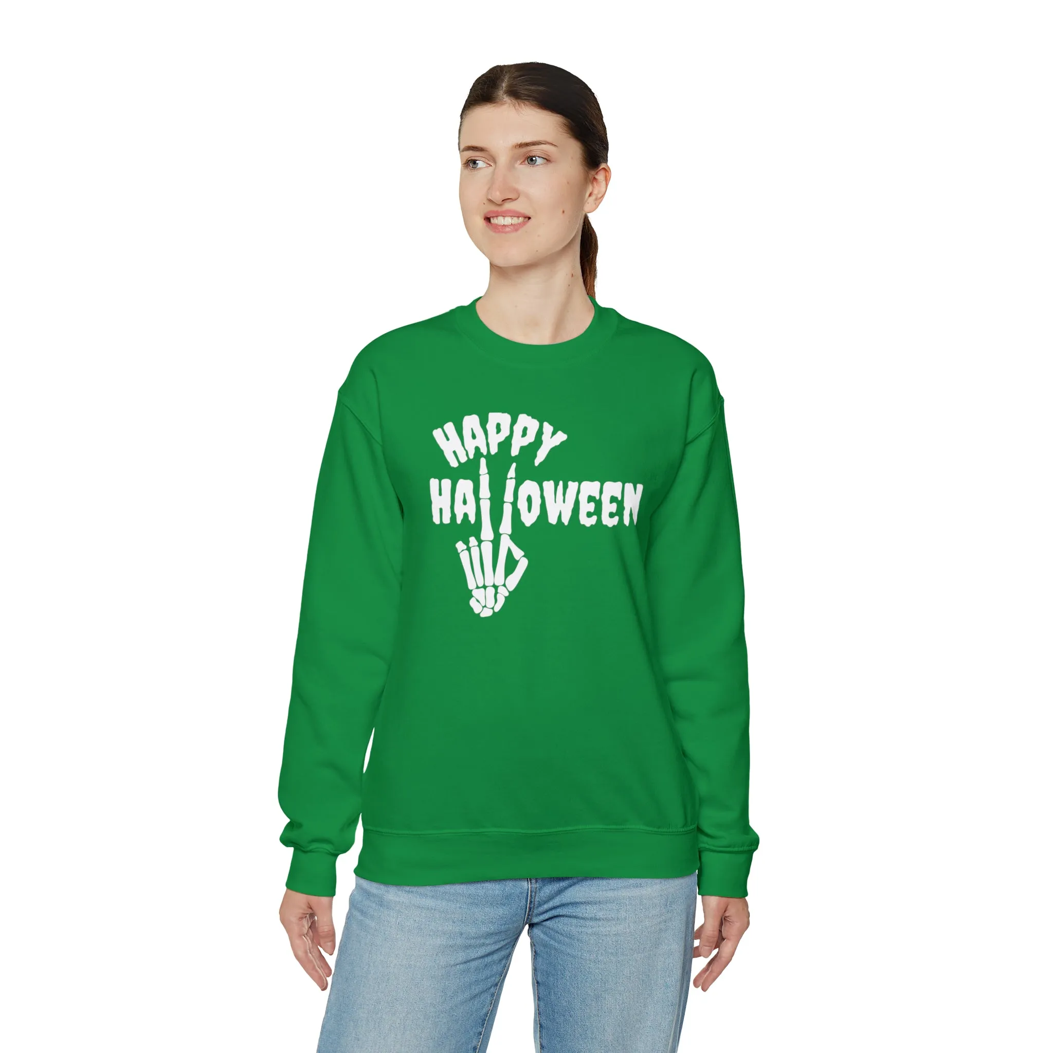 Happy Halloween Skeleton Sweatshirt, Scary Peace Pullover, Creepy Halloween Crewneck Sweatshirt, Unisex Heavy Blend Sweatshirt