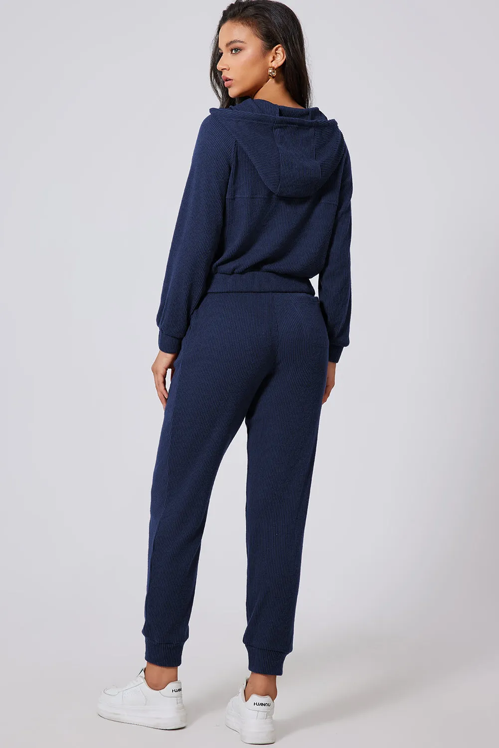 Hazel Blues® |  Drawstring Half Zip Hoodie and Joggers Active Set