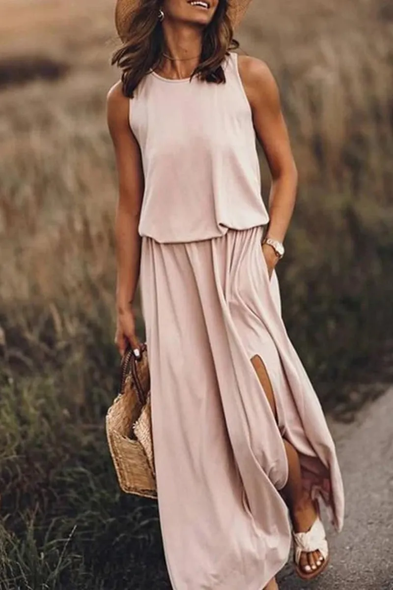 HBZ1081 Sleeveless Maxi Dress with Side Slit
