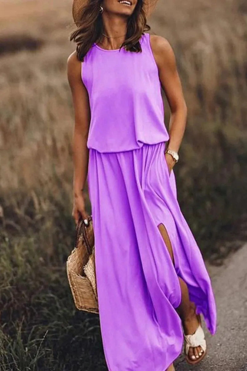 HBZ1081 Sleeveless Maxi Dress with Side Slit