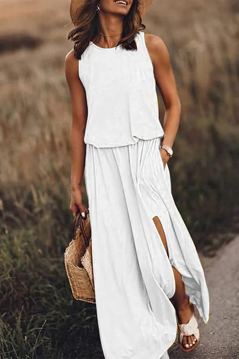HBZ1081 Sleeveless Maxi Dress with Side Slit