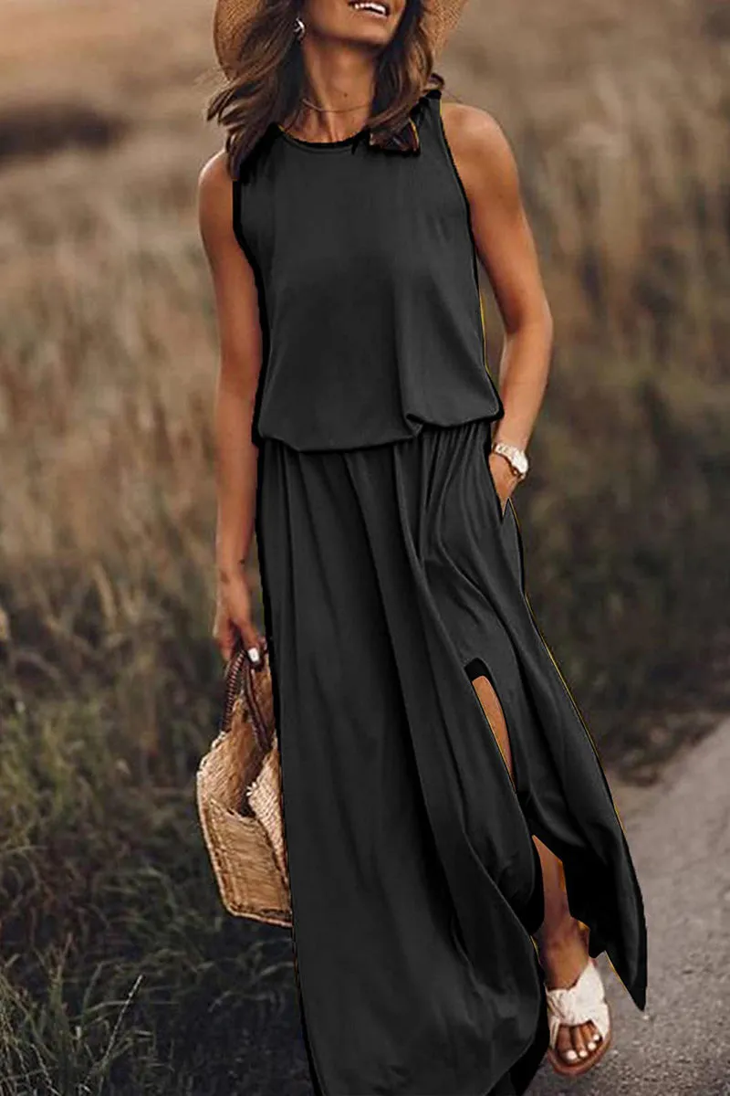 HBZ1081 Sleeveless Maxi Dress with Side Slit