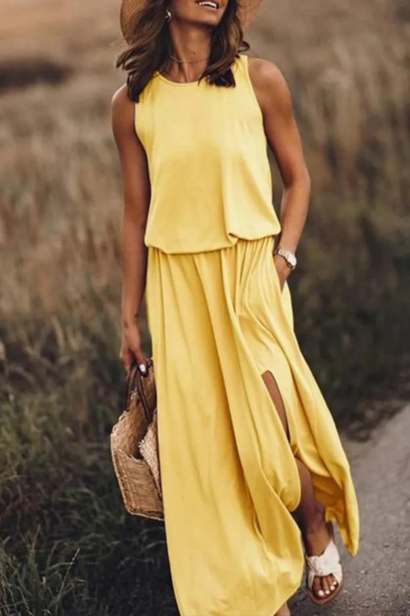 HBZ1081 Sleeveless Maxi Dress with Side Slit