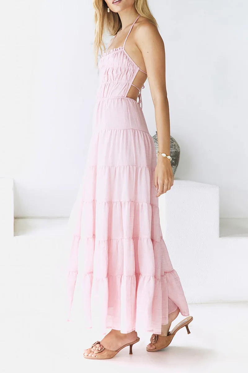 HBZ1217 Tiered Halter Maxi Dress