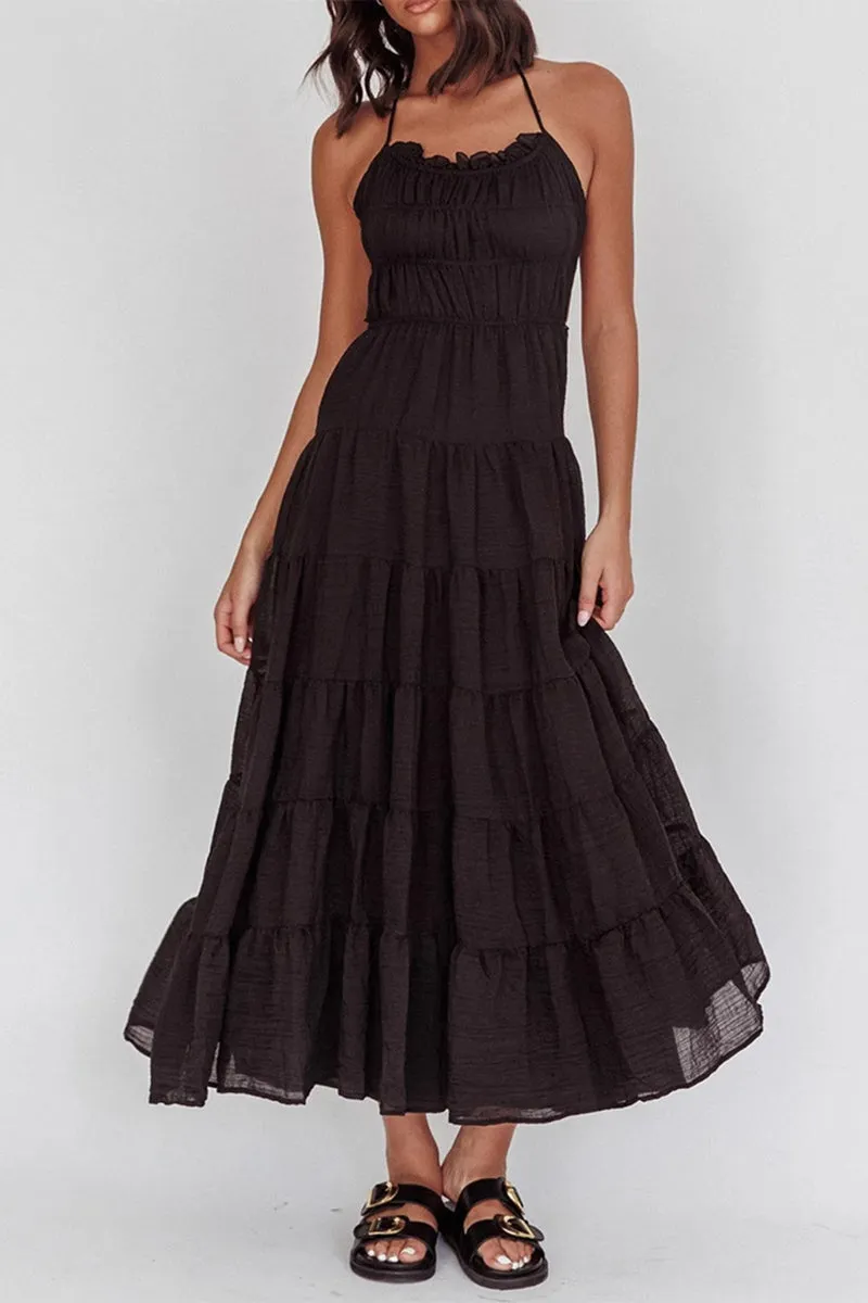 HBZ1217 Tiered Halter Maxi Dress
