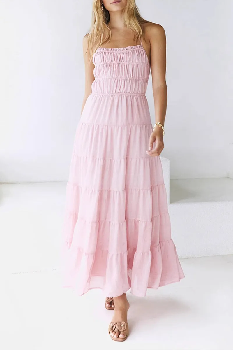 HBZ1217 Tiered Halter Maxi Dress