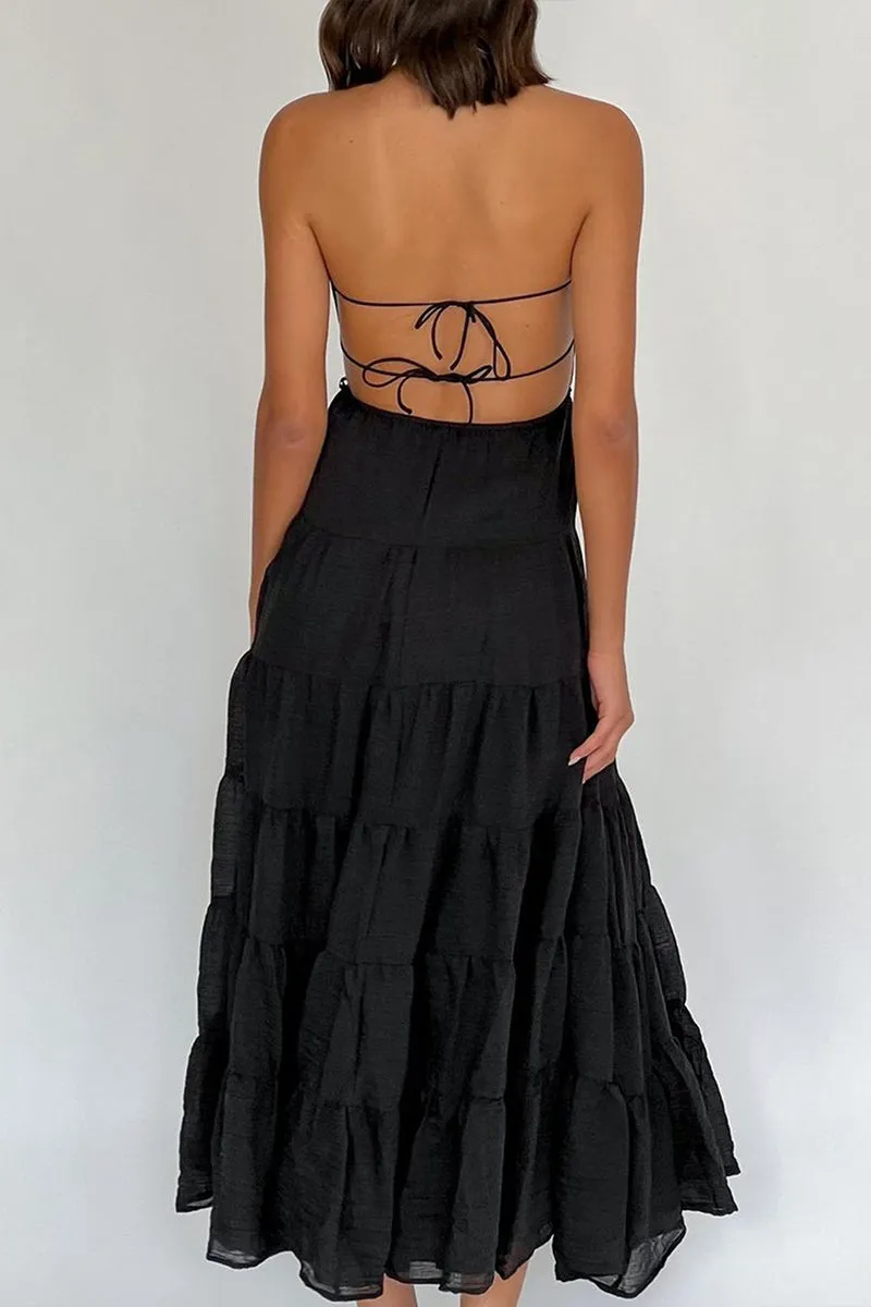 HBZ1217 Tiered Halter Maxi Dress