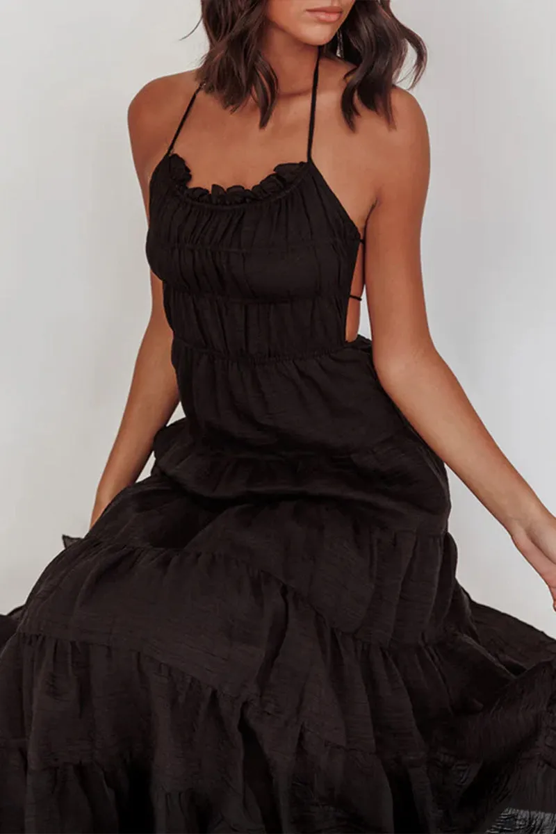 HBZ1217 Tiered Halter Maxi Dress