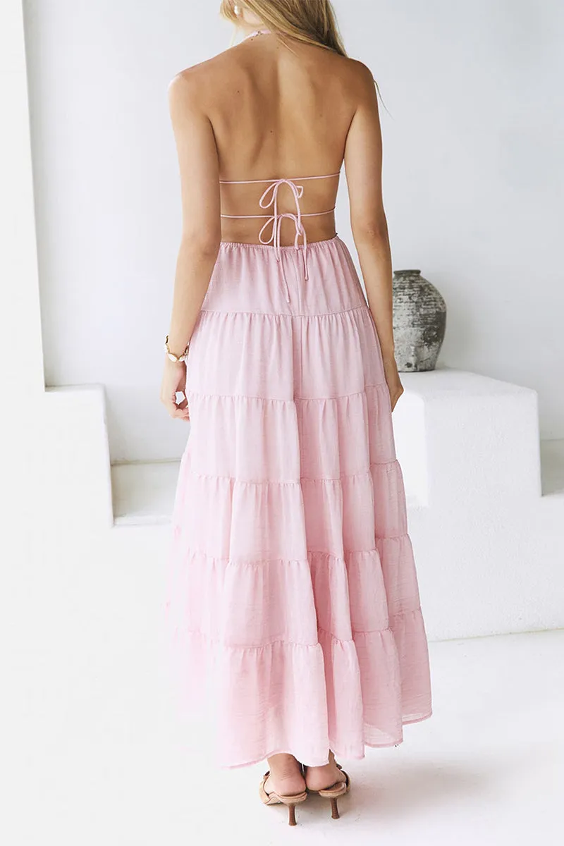 HBZ1217 Tiered Halter Maxi Dress